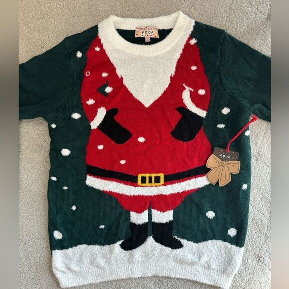 New Poof! New York ugly Christmas sweater with Santa Claus body beard sz S - Picture 3 of 9